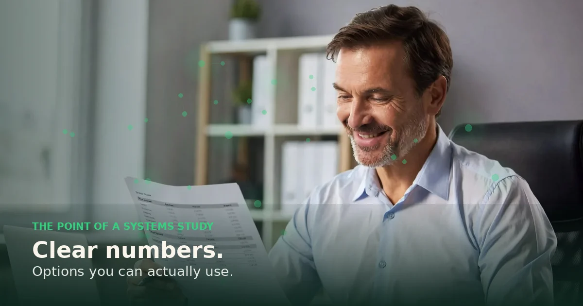 Business owner reading a clear report with real numbers at his desk
